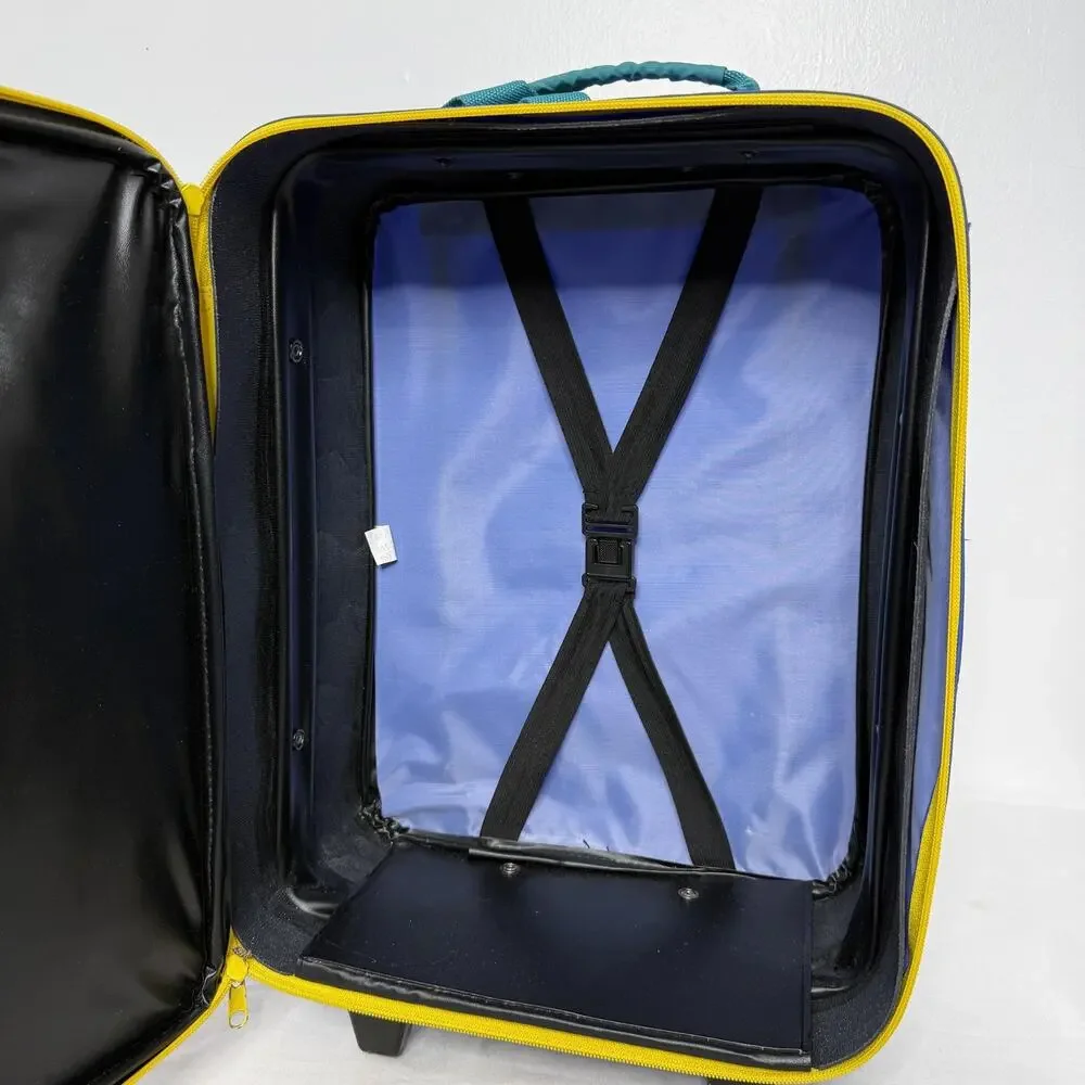 Vintage Color Block 90s Rolling Suitcase Luggage Case Upright Travel Bag Wheels